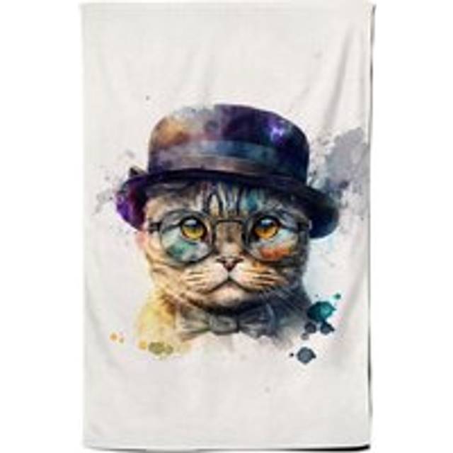 Scottish Fold Cat With Glasses Splashart Tea Towel - Multi - One Size