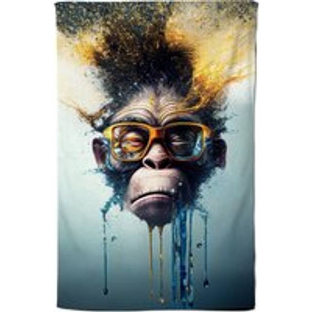 Monkey With Glasses Splashart Tea Towel - Blue - One Size