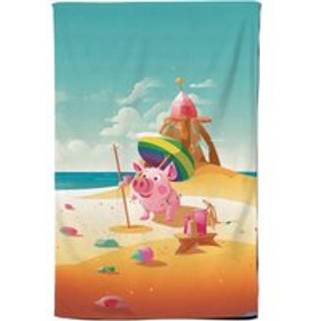 Piglet On A Beach Holiday Tea Towel - Yellow - One Size
