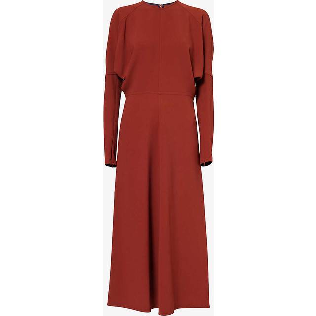 Victoria Beckham Womens Russet Dolman-sleeve Woven Midi Dress 10 - RUSSET