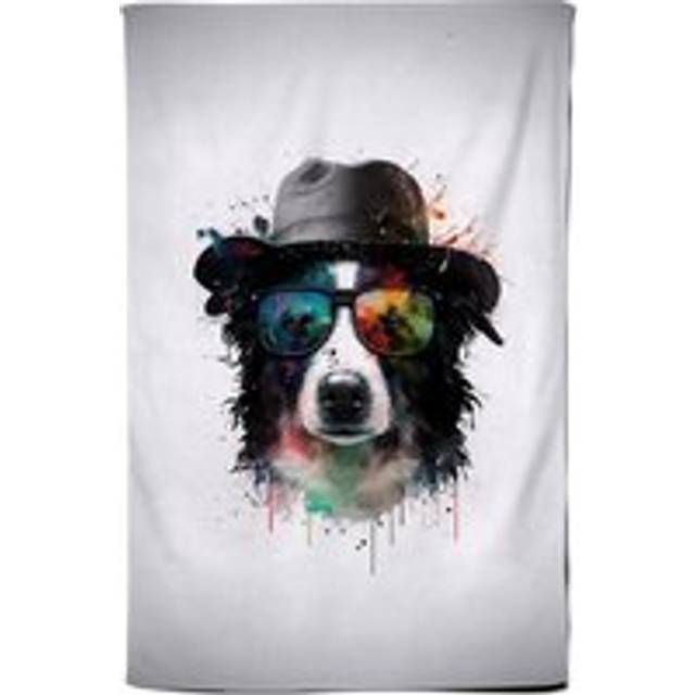 Border Collie Dog With Glasses Splashart Tea Towel - Multi - One Size
