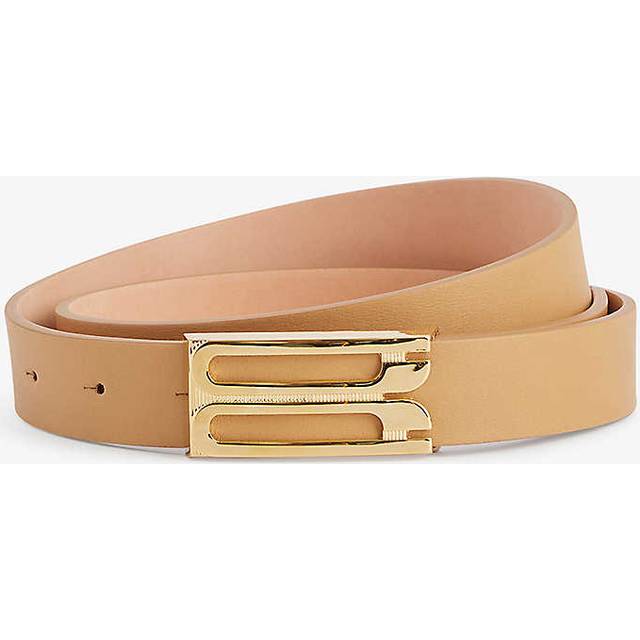 Victoria Beckham Womens Camel Logo-plaque Leather Belt S - CAMEL