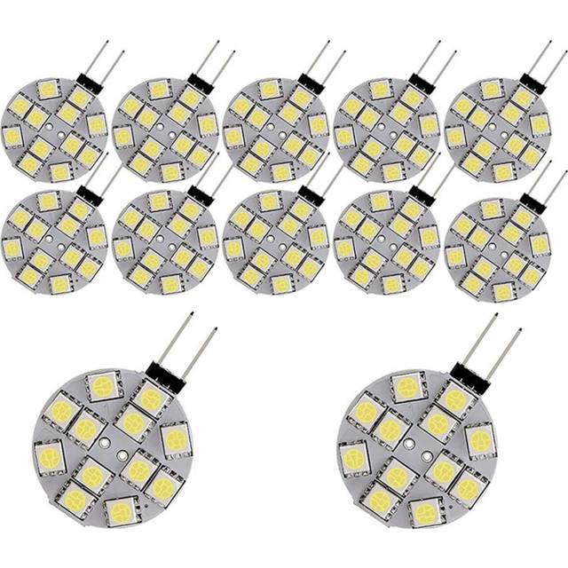 12PCS G4 Puck Lights LED Bulbs Side Pin Base Round G4 5050 12SMD LED RV Light Home Reading Light, White