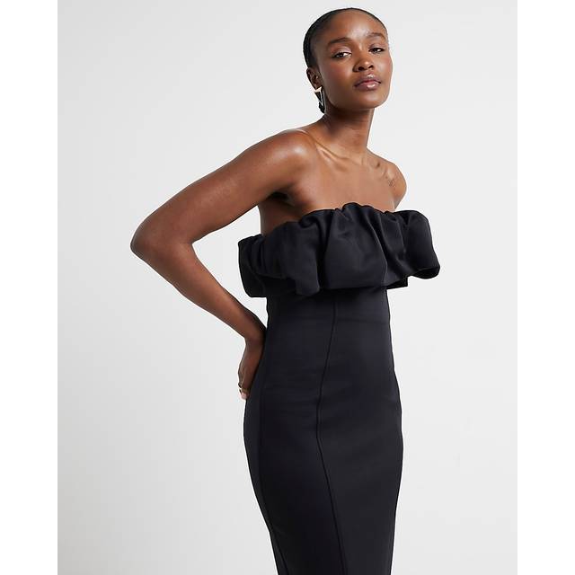 River Island Bandeau Bodycon Midi Dress - Black, Black, Size 14, Women