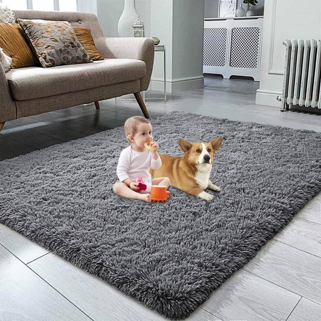 Rugs Living Room 160x230cm, Grey Area Rugs for Bedroom, Washable Anti Slip Extra Large Shaggy Soft Rug Fluffy Modern Floor Carpets Mat Beside Rugs for