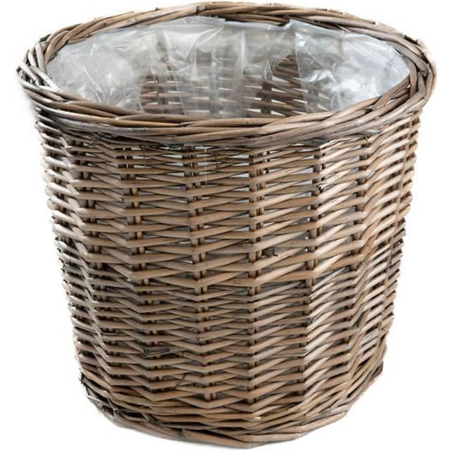 Round Wicker Storage Basket with Lining for Planter - Light Grey (26&#39;&#39; H x 30&#39;&#39; W x 30&#39;&#39; D)