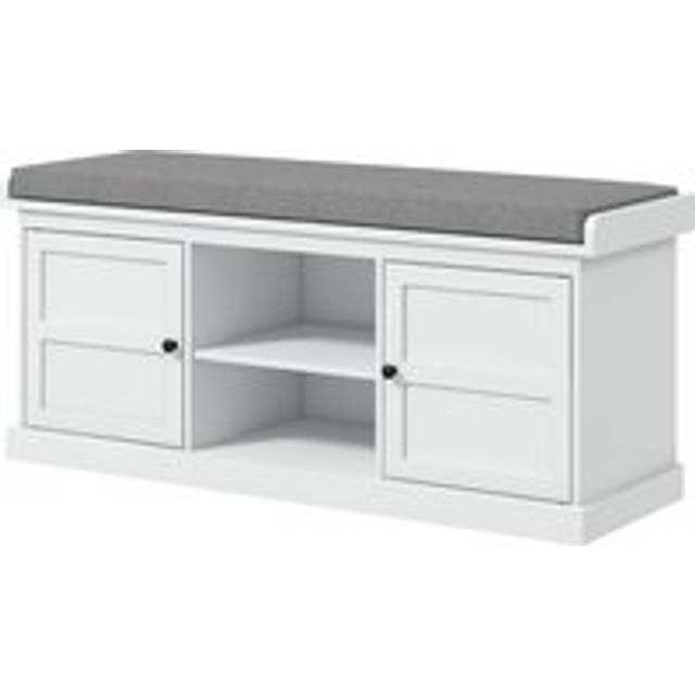 Homcom Shoe Bench With Seat, Shoe Storage Bench With Cushion, 2 Cabinets And Adjustable Shelf, White