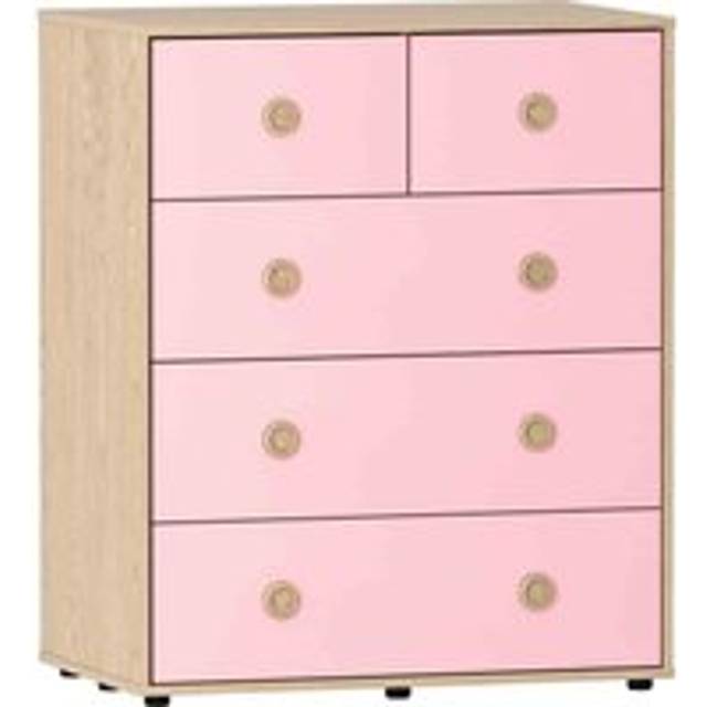 Junior Vida Neptune 5 Drawer Chest Of Drawers Bedroom Storage Furniture, Pink & Oak, Pink