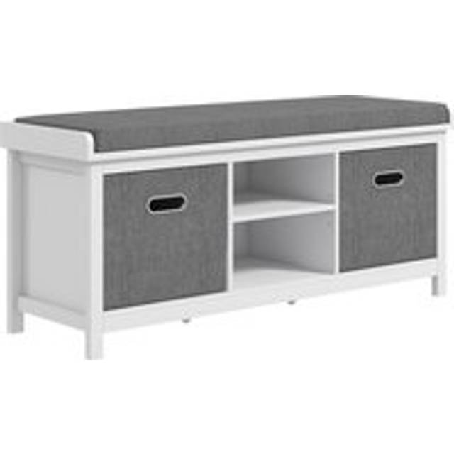 Homcom Shoe Bench With Seat, Shoe Storage Bench With Cushion, 2 Drawers And Adjustable Shelf, White