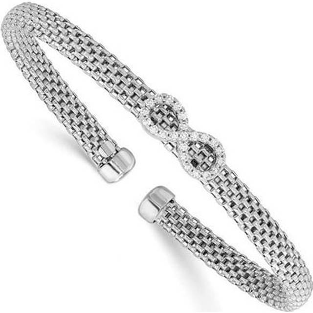 Sterling Silver Rhodium-Plated Polished CZ Infinity Flexible Cuff Bangle Bracelet