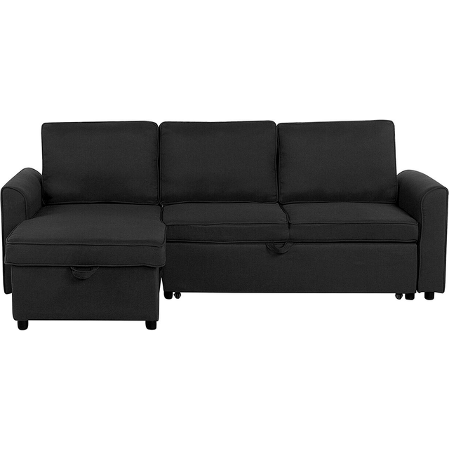 Right Hand Fabric Corner Sofa Bed with Storage Black NESNA