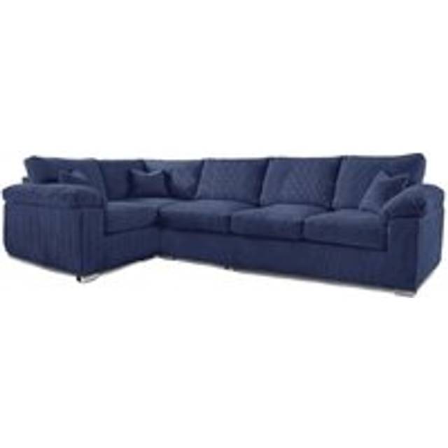 Delta Large Long Narrow 5 Seater Corner Sofa Left Hand Facing Jumbo Cord L Shape - Blue