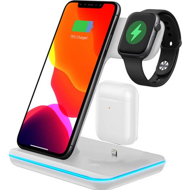 (White) 3 in 1 Fast Qi Wireless Charging Station for Apple Watch iPhone Air Pod