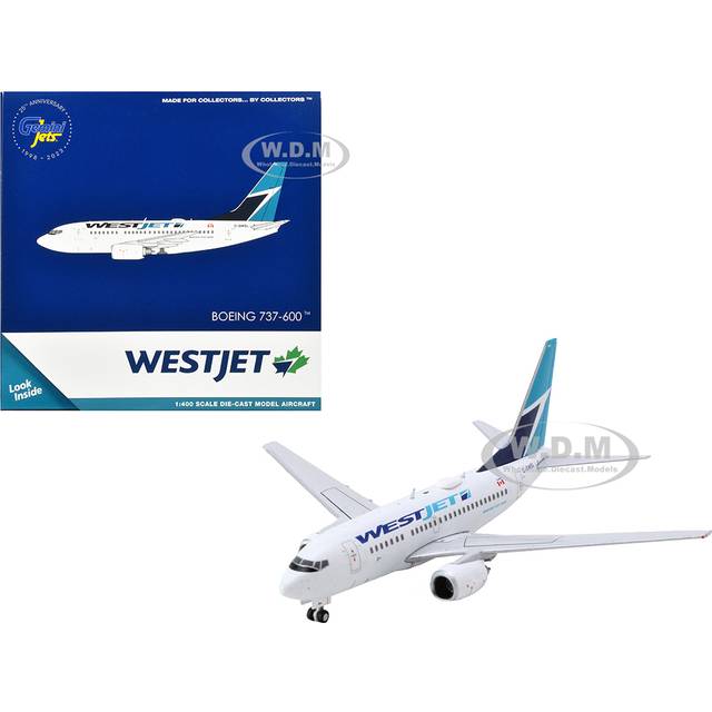 GeminiJets GJ2259 Boeing 737-600 Commercial Aircraft Westjet Airlines C-GWSL White with Blue Tail 1-400 Scale Diecast Model Airplane