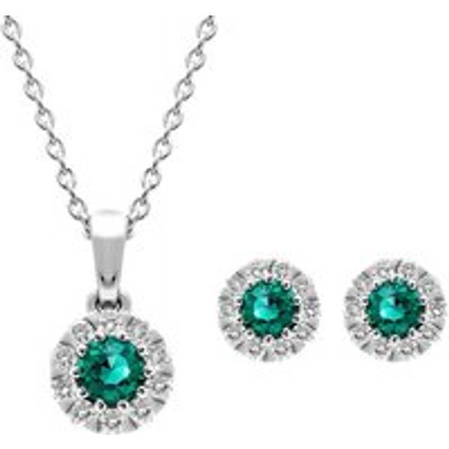 18ct White Gold Emerald Diamond Two Piece Gift Set D