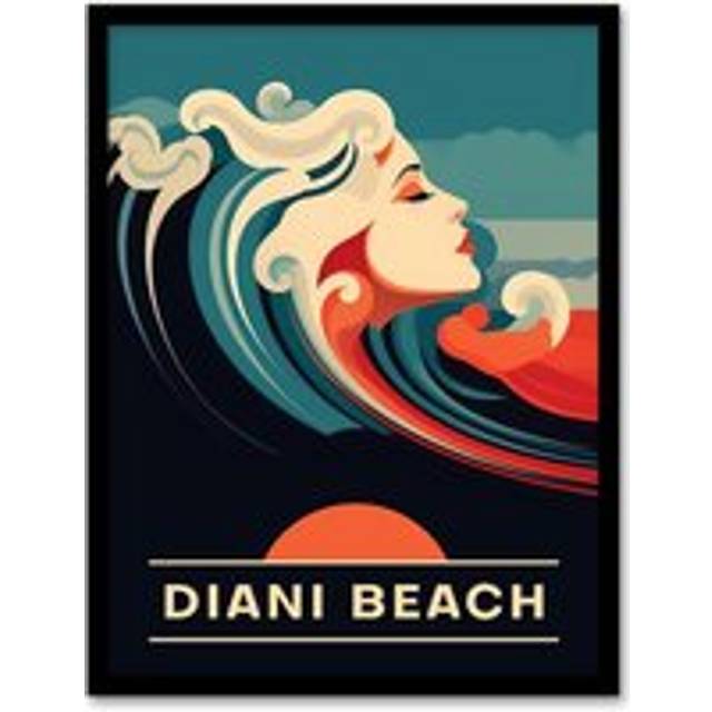 Wall Art Print The Seaside Calls Diani Beach Kenya Sunset Woman of the Waves Sea Siren Ocean Art Framed - Blue - A4