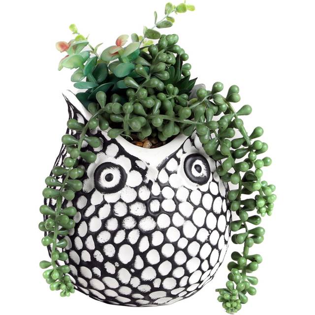 Artificial Fake Plant In Ceramic Pot Owl Succulent Potted Faux Decor