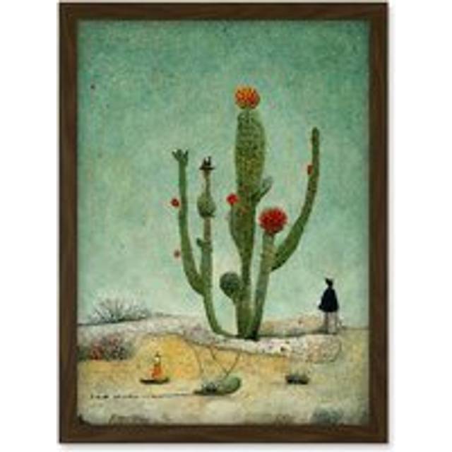 Surreal Mexican Desert Cactus Cacti Landscape Artwork Framed Wall Art Print A4 - Brown - One Size