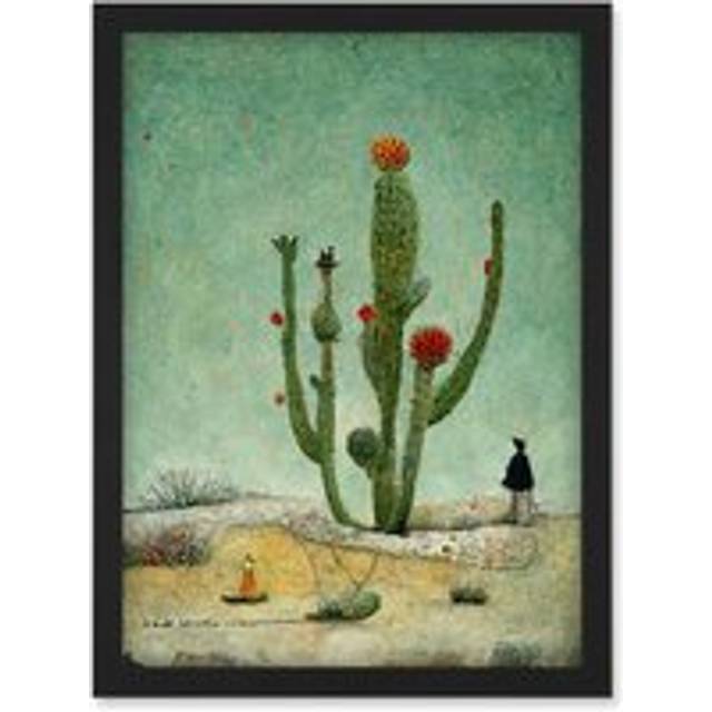 Surreal Mexican Desert Cactus Cacti Landscape Artwork Framed Wall Art Print A4 - Black - One Size