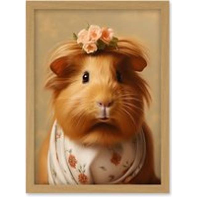 Wall Art Print Cute Dressed Up Guinea Pig Girls Bedroom Artwork Framed A4 - Tan - A4