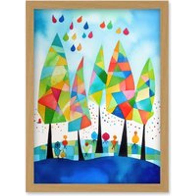 Abstract Autumn Trees Folk Art Artwork Framed Wall Art Print A4 - Tan - One Size
