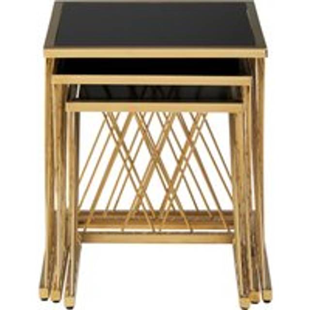 Premier Housewares Verstile Set Of 3 Nesting Tables, Contemporary Design Side Tables, Elegant And Functional Square Tables Gold One Size