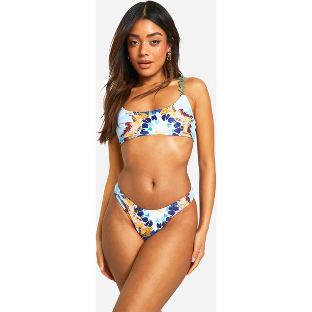 Womens Tie Dye Chain Trim Straps Bikini Set - Blue - 8