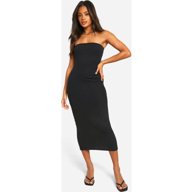 Womens Basic Rib Bandeau Midaxi Dress - Black - 18