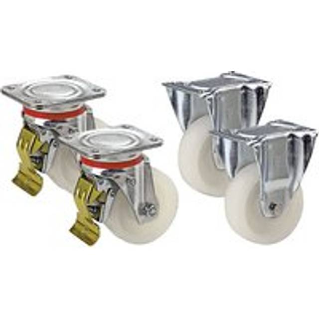 Wicke 2 swivel castors with double stops and 2 fixed castors, with ball bearing, 2 swivel castors with double stops and 2 fixed castors, with ball bearing, wheel Ø x width 100 x 35 mm, max. load 350 kg