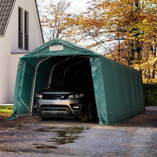 TOOLPORT 3.3x7.2m Carport Tent / Portable Garage, PVC 800, dark green with statics (ground: concrete) - (68537)