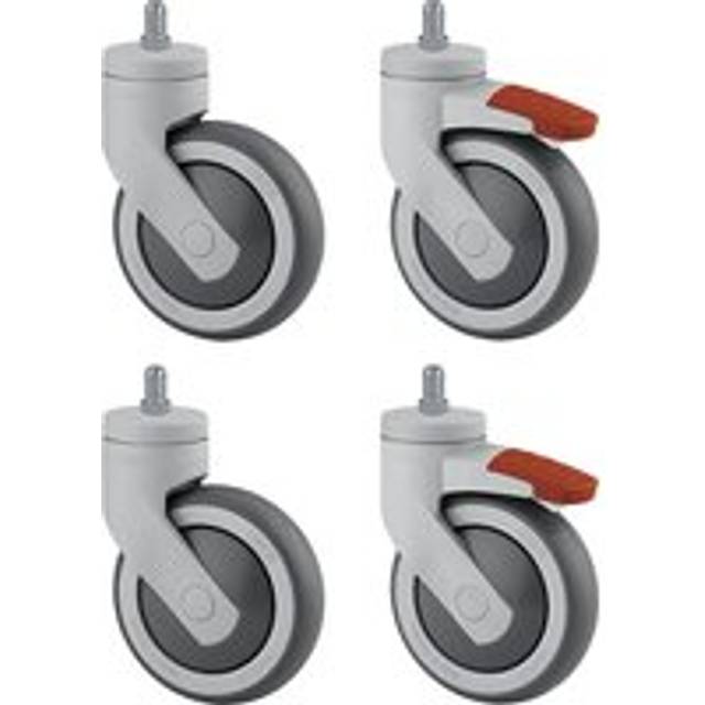 TENTE 2 swivel castors with double stop and 2 swivel castors, threaded pin, 2 swivel castors with double stop and 2 swivel castors, threaded pin, wheel Ø x width 75 x 25 mm
