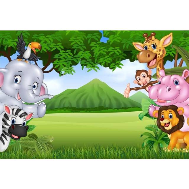 5x3ft Jungle Safari Backdrop Photography Background Cartoon Zoo Animals Backdrops Kids Boy Girl Newborn Birthday Baby Shower Party Decoration