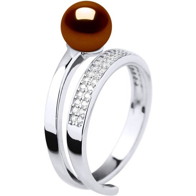 Diadema Womens Ring Rush Adjustable Round Freshwater Pearl Jewelry 7-8mm Chocolate 925 Silver - One Size