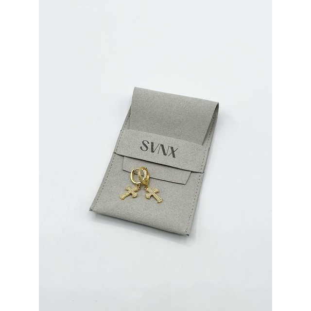 Womens Cross Drop Earring On Gold Hoop - Metallics - One Size
