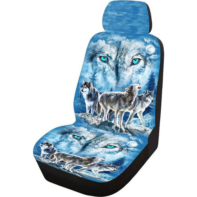 (Wolf - Blue) 1Pcs Universal Car Truck Front Seat Cover Seat Protection Fabric Breathable