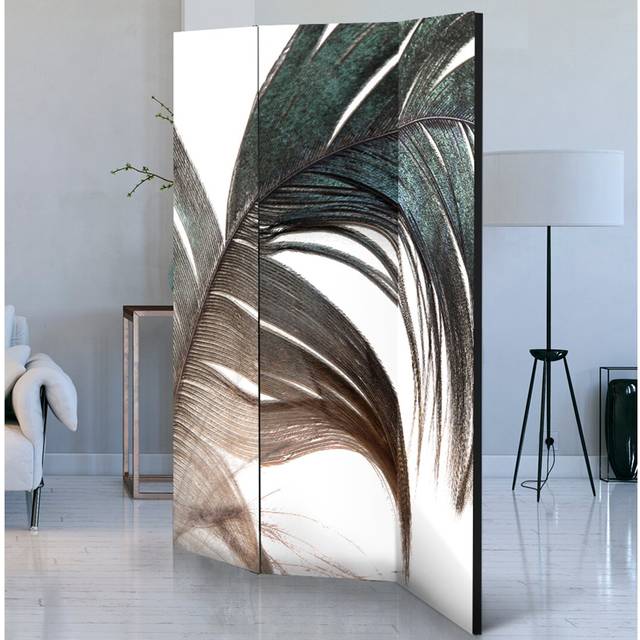 Merlene Beautiful Feather Room Divider - Green;Grey (172cm H X 135cm W X 3cm D)