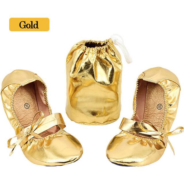 (a-Gold Size 36) Newest Adult Girls  Soft Sole Flat Shoes Ballet Dance Belly Dance Practice Shoes Elastic Bowknot Belly Ballet Dance Shoes