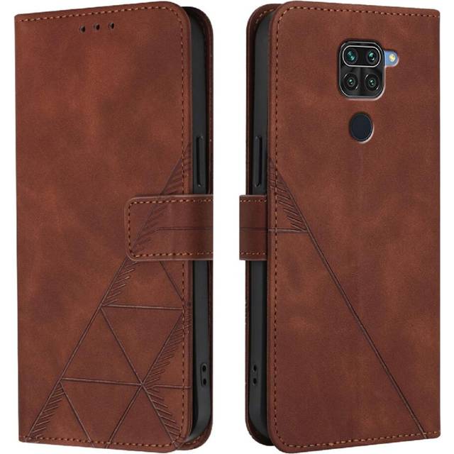 (Brown) Case for Xiaomi Redmi Note 9 4g Credit Card Holder Pu Leather Wallet Cover Flip Folio Book Protective