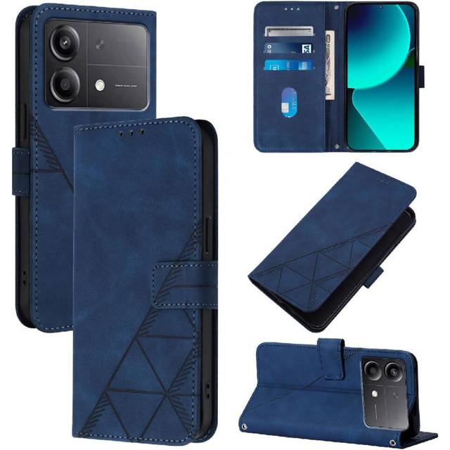 (Blue) Case for Xiaomi Poco X6 Neo 5g Wallet Cover Credit Card Holder Flip Folio Book Protective Pu Leather