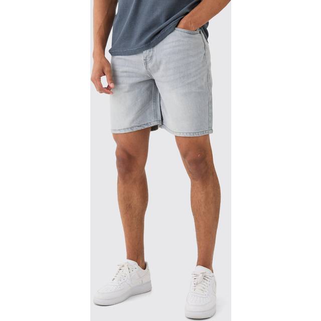 Relaxed Rigid Denim Shorts In Light Grey - 36
