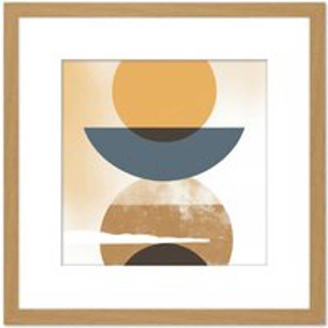 Sun Moon Eclipse Abstract Modern Simple Boho Bohemian Ochre Grey Square Wooden Framed Wall Art Print Picture 8X8 Inch - Tan - One Size