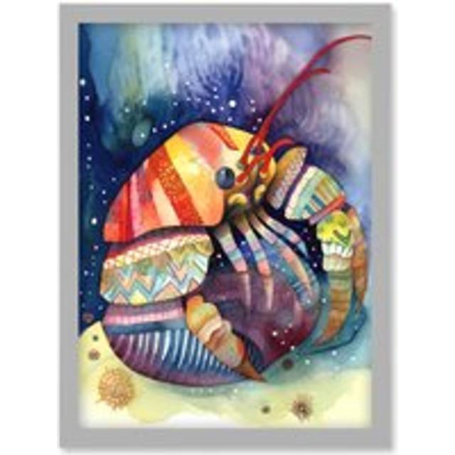 Hermit Crab Folk Art Watercolour Painting Artwork Framed Wall Art Print A4 - Light Grey - One Size