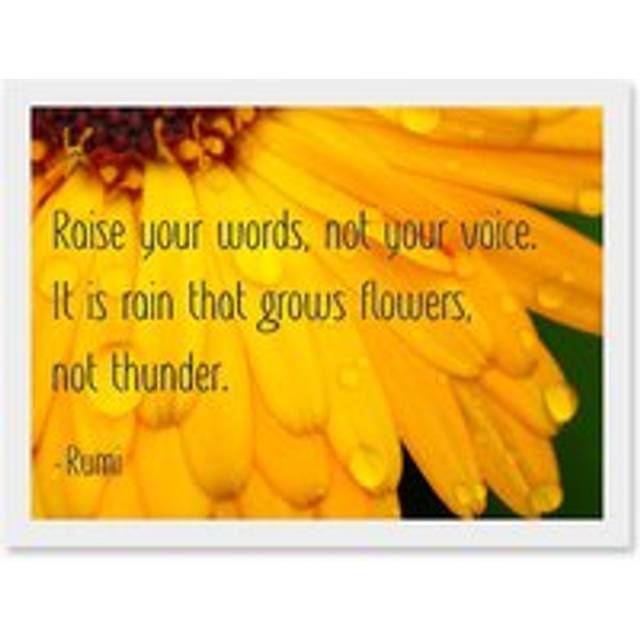 Quote Typography Words Raise Your Words Not Voice Thunder Rumi Artwork Framed Wall Art Print A4 - White - One Size