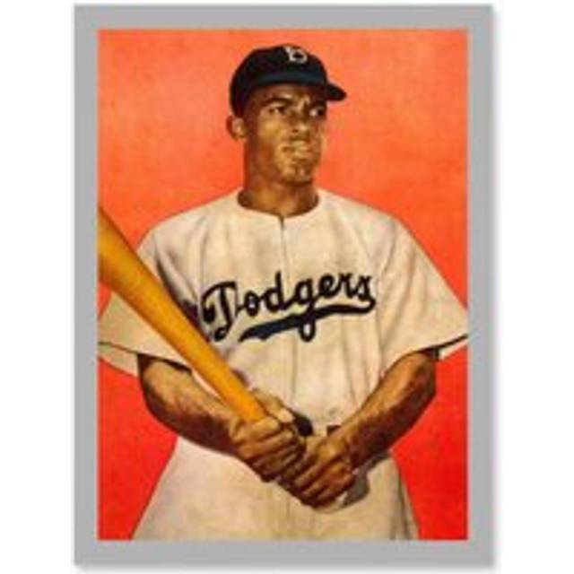 Portrait Jackie Robinson Baseball Brooklyn Dodgers A4 Artwork Framed Wall Art Print - Grey - One Size