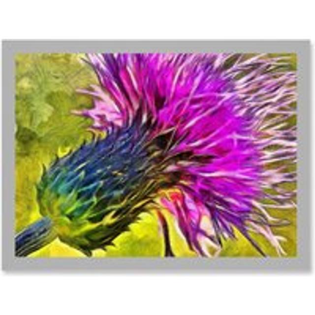 Scottish Thistle Purple Flower Vibrant Artwork Framed Wall Art Print A4 - Grey - One Size