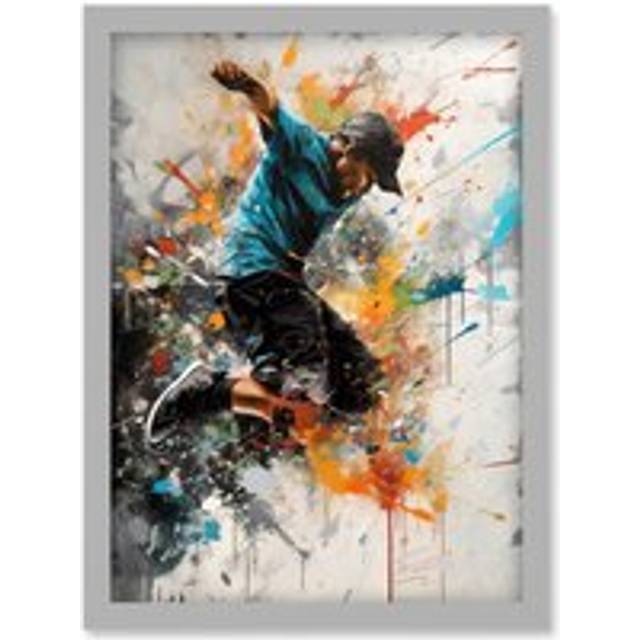 Parkour Jump Urban Sport Paint Splat Action Shot Artwork Framed Wall Art Print A4 - Grey - One Size