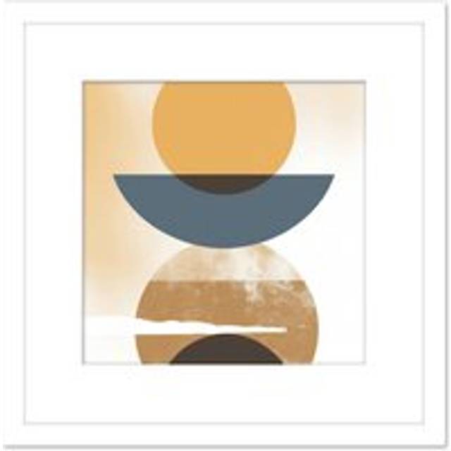 Sun Moon Eclipse Abstract Modern Simple Boho Bohemian Ochre Grey Square Wooden Framed Wall Art Print Picture 8X8 Inch - White - One Size