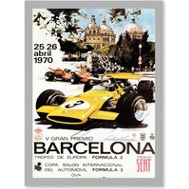 Sport Advert Motor Race Barcelona Spain Formula Gran Premio A4 Artwork Framed Wall Art Print - Grey - One Size