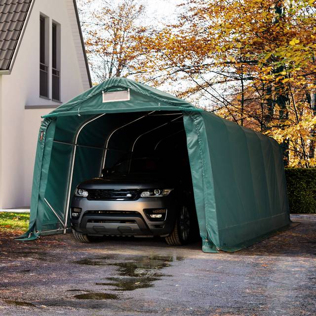 TOOLPORT 3.3x6.0m Carport Tent / Portable Garage, PRIMEtex 2300, dark green with statics (ground: soil) - (49680)