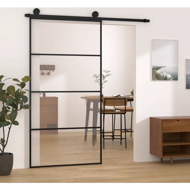 Jasiya Glass Sliding Doors - Black (205cm H x 102.5cm W)